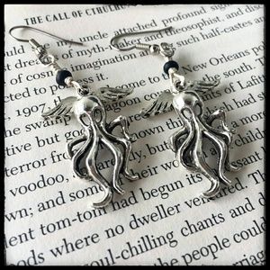Winged Octopus Cthulhu Gothic Dangle Earrings